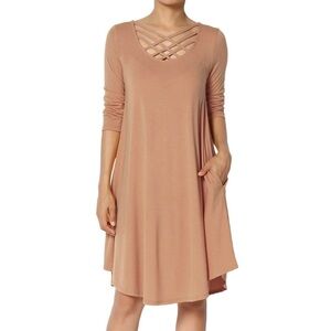 Zenana Premium Cage Neck Swing Dress New